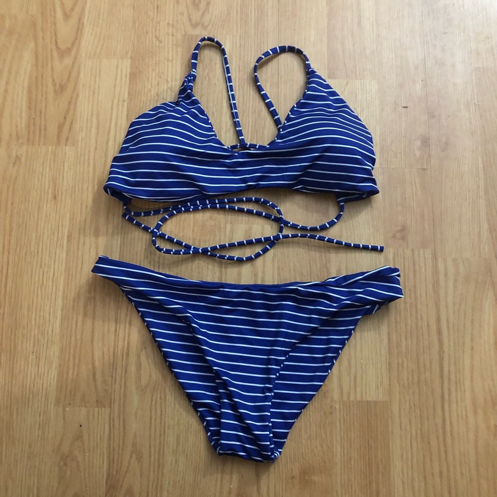 Blue/white stripe bikini/ two piece swim suit!
